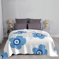 Evil Eye Poppy Blanket For Sofa Bed Travel Evil Eye Poppy Flower Superstition Jewish Israel Blue Daisy Ayin Size: 75*100cm, Weight: 230 GSM