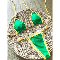 Pearls Halter Splicing High Leg Cut Bikini Female Swimsuit Women Swimwear Two-Pieces Bikini Set Bather Bathing Suit Swim S žalia