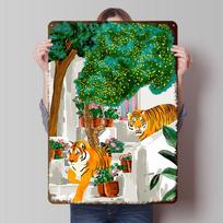 Tigers in Greece Printed Poster Customized Wall Art Retro Vintage Metal Tin Signs for Room Interior Decoration At Home Man Cave 20X30CM