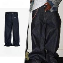 FlowStreet Black Blue Mens Baggy Jeans Straight Solid Color Cleanfit Loose Casual Denim Trousers Unisex Cargo Pants M