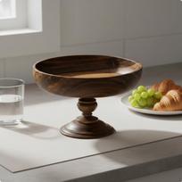 Medinis pjedestalas vaisių dubuo Daugiafunkcinis aukštas padėklas Vintažinė estetika Desertui Solid Wood S 21CM black