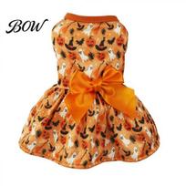 Small Dog Costume Halloween Dress, Pumpkin Bat Print Pet with Orange Bow, Soft Clothing Cute Outfit for Dogs, Trick or Treat Party Gift Festive M oranžinė
