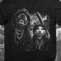 Gangster Cat & Dog Shirt – Funny Street Paris Animals Graphic Tee L gray