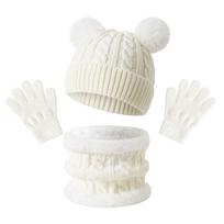 3Pcs/Set Plush Knitted Hats Scarfs Warm Bonnet Gloves Kits Children Scarf Hat Gloves Set  Kids balta