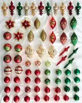 70 Kalėdinių žaisliukų rinkinys TWINKLE Stiklas Raudona/ žalia