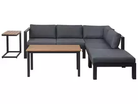Sodo kampinė sofa su staliuku 5 asmenims MESSINA kairinė juoda metalinė