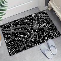 Polyester Anti-Slip Music Note Area Rug for Living Room, Bedroom - Decorative Carpet Chair Mat with Black and White Musical 50x80cm