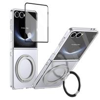 For Samsung Galaxy Z Flip7 6 5 4 3 HD Clear 360° Swivel Bracket Metal Lens Ring Tempered Glass Film Wireless Charging Phone Case For Galaxy Z Flip 7
