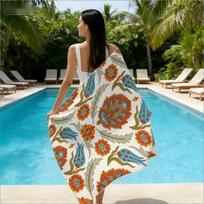 Boho Turkish Tulip Floral Beach Towel Ethnic Paisley Flower Print Microfiber Oversized Quick Dry Beach Blanket for Summer W30*H60(CM)