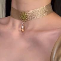 Auksinė chokerio karoliai moterims Vintage Elegantiškos Minimalistinės Trumpas Apykaklės Mados Cirkonio Karoliai Boho Karoliai vakarėlio Aksesuaras brown