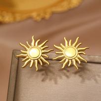 1 Pair Stainless Steel Earrings Elegant Sun Flower Stud Earrings for Women Ladies Jewelry Daily Commuting Wear