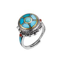 Tibetan Buddhist Prayer Ring Buddha Turquoise & Red Agate Ring Retro Spiritual Mantra Namgyal Wangden Buddha Ring for Women Gift resizable