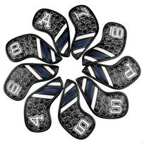 Golf Club Head Cover Embroidered Star Padded Striped Panels Sports Gear Black