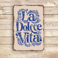 [1 Aluminum  La Dolce Vita  Sign] 1 Vintage-Style Aluminum  Wall Art Sign  La Dolce Vita  | Easy-to-Install with Pre-Drilled Hol 20X30CM