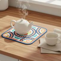 Heat Resistant Placemat Versatile AntiScald Dish Pad NonSlip Table Mat for Home Peacock Blue Square