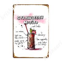 Strawberry Mojito Cocktail Party Recipe Metal Sign Living Room Design Plaques Club Home Tin Sign Posters 20X30CM