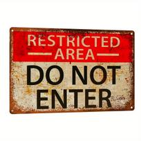 1pc Vintage Metal Iron Restricted Area Do Not Enter Sign, Wall Hanging Warning Decor Plaque for Home and Business, English Text 20X30CM