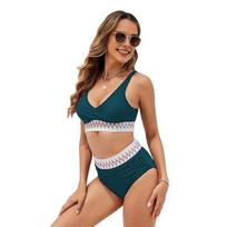 Moteriškas bikini komplektas iš dviejų dalių, maudymosi kostiumėlis aukštu liemeniu, V formos iškirptė, pilvuko kontrolė, maudymosi kostiumėlis kasdieniam dėvėjimui, atostogoms, vakarėliams, paplūdimio apranga S tamsiai mėlyna spalva