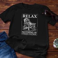 Funny Tshirt - Relax, Nothing Is Under Control - Raccoon Graphic - Cotton Tee L