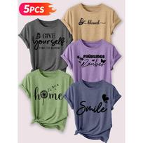 Lele Orientation Five-piece set for beautiful women T Shirt Butterfly Dandelion German Spring Heartwarming Healing Handwritten Font Vintage Print S