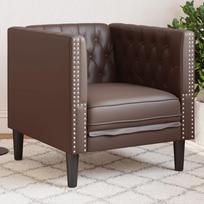 Chesterfield Armchair, Brown, Upholstered in Faux Leather