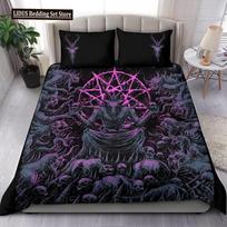 Skull Skeleton Satanic Goat Skull Duvet Cover Set Trophy Demon Breed Bedding Sets Night Blue Pink Satanic Baphomet Quilt Cover EU single(135x200cm)