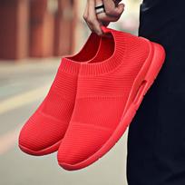 Fashion Men Running Soft Soled Women's Sports Flat Bottomed Loafers Breathable Casual Shoes Comfortable Outdoor Walking Shoes for Women 36 raudona