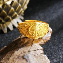 Luxury 24K 9999 Pure Gold real gold Open adjustable ring men's national style three-dimensional silk resizable auksas