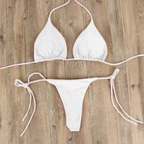 New solid color bikini halterneck lace-up swimsuit women's split strap adjustable multi-color set S balta