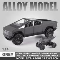 Tesla Cybertruck 1:24 Metalo Lydinio Modelis Automobilis Pikapas Garsas Apšvietimas Atidaromos Durys Bagažinė Kolekcinė Dovana Berniukams Gimimo Data Žaislas pilka