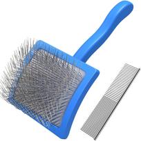 2PCS Slicker Brush for Dogs & Pet Comb, Dog Grooming Brush with Extra Long Pins for Goldendoodles, Poodles, Labradoodles to mėlyna
