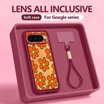 Oil Painting Flower Lanyard Case For Google Pixel 10 Pro XL For Google 9A 9 8 7 Pro 8A 7A Shockproof Bumper Wrist Strap Cover Google Pixel 9 Pro vyno raudonos spalvos