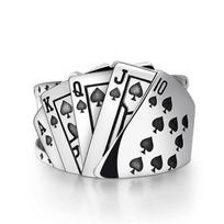Vintage Style Adjustable Spade Playing Cards Ring Open Band Ring for Men and Women Unique Design Durable Metal Material One Size