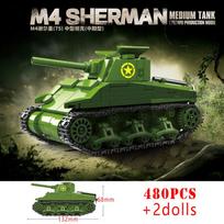 WW2 Military American M3A1 Stuart M4A3 Sherman Medium Tank Building Blocks Army Weapons KV-1 Heavy Tanks City Bricks Kids Toys
