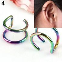 2Pcs/1 Pair Stainless Steel Fake Cartilage Ear Nose Lip Cuff Clip on Earrings Gift