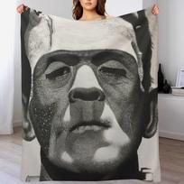 Classic Monster Frankenstein Charcoal Drawing Throw Blanket Men's Soft Warm Throw Blanket for Couch Size: 75*100cm, Weight: 230 GSM