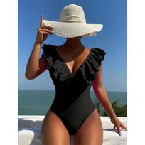 Moteriškas bikinis Seksualus maudymosi kostiumėlis su aukštu juosmeniu Paplūdimio V formos iškirptės trumpas maudymosi kostiumėlis Moteriškas vasaros maudymosi kostiumėlis S juoda