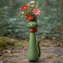 Handmade Cat Vase Cute Kitty Flower Planter Unique Animal Pottery for Indoor Table Decorations E