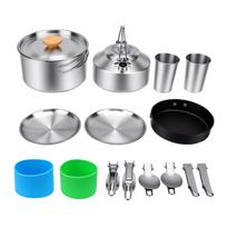 Camping Cookware Set Stainless Steel Nonstick Frying Pan Portable Nesting Pot with Foldable Handle for Outdoor Cooking