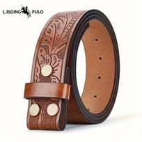 Men's Buckle-free Scalp Belt, High-end Western Denim Horn Embossed Belt, Perforated Adjustable DIY 105cm kupranugaris