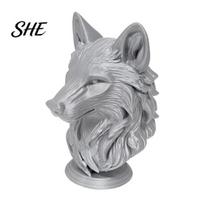 PLA Wolf Head Figurine 3D Printed Figurine, Realistic Statue with Round Desktop Ornament Base, Wild Animal Sculpture for Home Office Bookshelf Decor