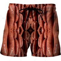 Nauji Gurmaniško Maisto Grafikos Paplūdimio Keptos Dešros Šortai Vyrams 3D Spausdinti Dešros Boardshorts Vyrams Moterims Mėsos Dešros Trumpos Kelnės 3XL brown
