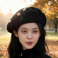 White Autumn Winter Beret Painter Hat Style Wool Pearl Flower Octagonal Hat Fairy Sweet Pure Desire Style Hat 54-60cm