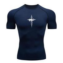 Men's Compression Shirt Fitness Sport Running Tight Gym T-Shirts Athletic Summer Workout Quick Dry Tops Tee Jogging Training Elastic Fitness Suit S