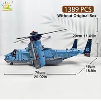 HUIQIBAO MOC 1389 vnt. V-22 pakreipiamasis sraigtasparnis sraigtasparnis statybinis blokelis Vaikams Karinis lėktuvas modelis Plytos Žaislas namų dekoras. NO BOX