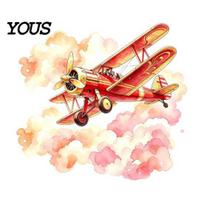 Peel And Stick Wall Murals Watercolor Cloud Airplane Sticker for Kids Room Decor, PVC Waterproof Removable Art Decal, Nursery Bedroom Playroom A