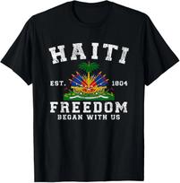 Freedom Began With Us Haitian Flag Day Haiti Flag Women Men T-Shirt NEW L