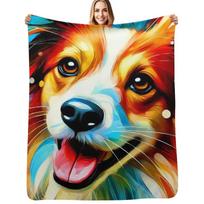 Vibrant Kooikerhondje Art Throw Blanket Spring Fall Cozy Throw Blanket for Couch Size: 75*100cm, Weight: 230 GSM