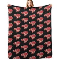 Premium Cut Raw Beef Steak Throw Blanket All Season Lightweight Soft Blanket for Bed Size: 75*100cm, Weight: 230 GSM