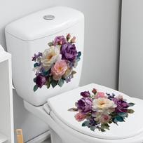 Bathroom Wall Stickers Watercolor Purple Pink Flower Decal Self Adhesive Toilet Decor Removable Home 1pc